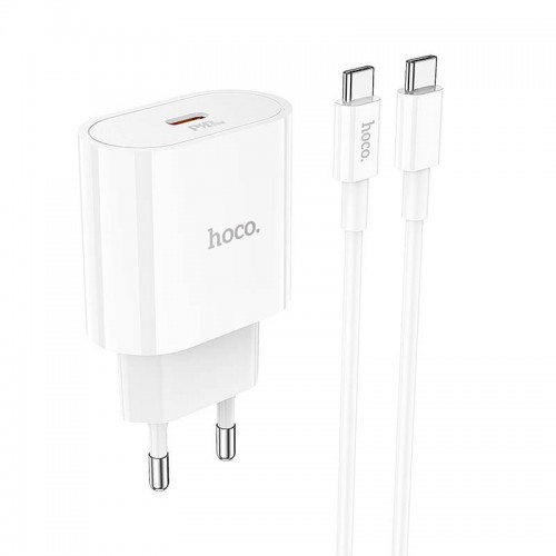 Адаптер мережевий HOCO Type-C to Type-C Cable Metro single port charger set C94A |1Type-C, 20W/3A, PD/QC| white