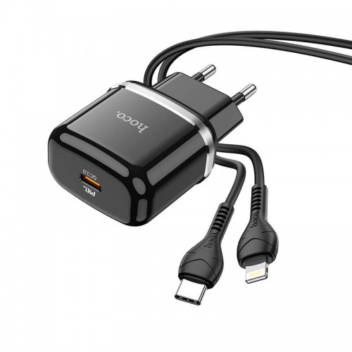 Адаптер мережевий HOCO Type-C to Lightning Cable Victorious single port charger set N24 |1Type-C, 20W/3A, PD/QC| black