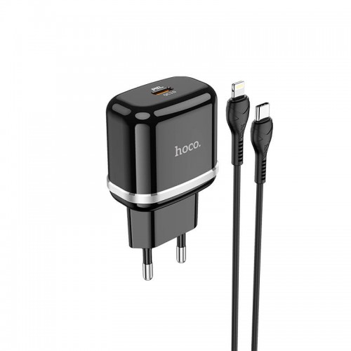 Адаптер мережевий HOCO Type-C to Lightning Cable Victorious single port charger set N24 |1Type-C, 20W/3A, PD/QC| black
