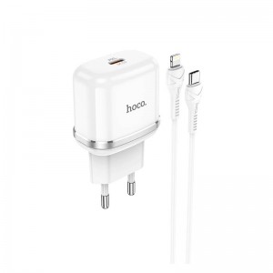 Адаптер мережевий HOCO Type-C to Lightning Cable Victorious single port charger set N24 |1Type-C, 20W/3A, PD/QC| white
