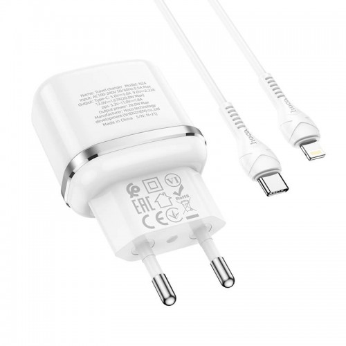 Адаптер мережевий HOCO Type-C to Lightning Cable Victorious single port charger set N24 |1Type-C, 20W/3A, PD/QC| white