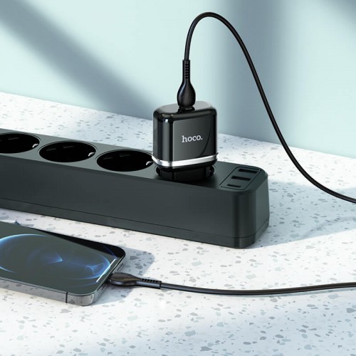 Адаптер мережевий HOCO Type-C to Lightning Cable Victorious single port charger set N24 |1Type-C, 20W/3A, PD/QC| white