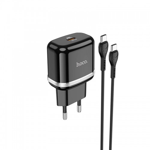 Адаптер мережевий HOCO Type-C to Type-C Cable Victorious single port charger set N24 |1Type-C, 20W/3A, PD/QC| black