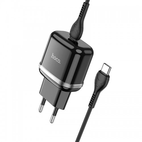 Адаптер мережевий HOCO Type-C to Type-C Cable Victorious single port charger set N24 |1Type-C, 20W/3A, PD/QC| black