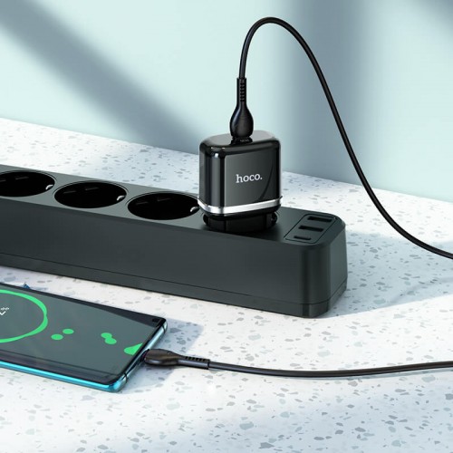 Адаптер мережевий HOCO Type-C to Type-C Cable Victorious single port charger set N24 |1Type-C, 20W/3A, PD/QC| black
