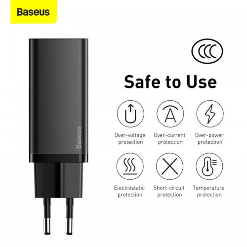 Адаптер мережевий BASEUS GaN2 Lite Quick Charger |1USB/1Type-C, 65W/3A, PD/QC| (CCGAN2L-B02) white