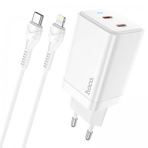 Адаптер мережевий Hoco Type-c to Lightning Cable Astral N23 |2Type-C, 45W/3A, PD/QC| white