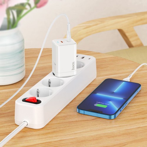 Адаптер мережевий Hoco Type-c to Lightning Cable Astral N23 |2Type-C, 45W/3A, PD/QC| white