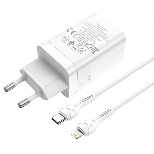 Адаптер мережевий Hoco Type-c to Lightning Cable Astral N23 |2Type-C, 45W/3A, PD/QC| white