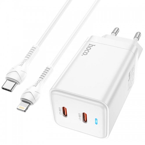 Адаптер мережевий Hoco Type-c to Lightning Cable Astral N23 |2Type-C, 45W/3A, PD/QC| white
