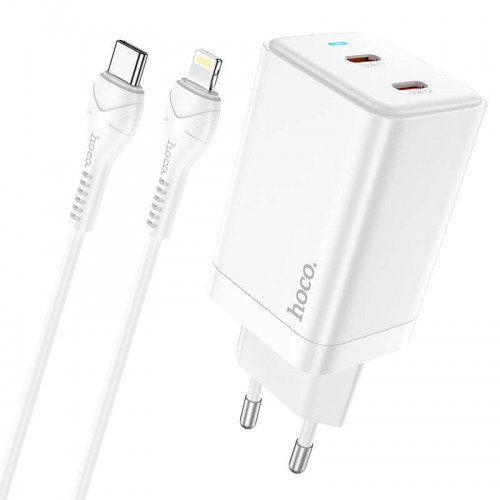 Адаптер мережевий Hoco Type-c to Lightning Cable Astral N23 |2Type-C, 45W/3A, PD/QC| white