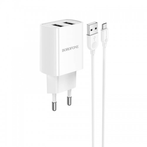 Адаптер мережевий BOROFONE Micro USB Cable Powerway dual port charger set BA53A |2USB, 2.1A| white