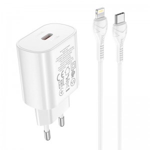Адаптер мережевий Hoco Type-C to Lightning Cable Jetta charger set N22 |Type-C, 25W/3A, PD| white