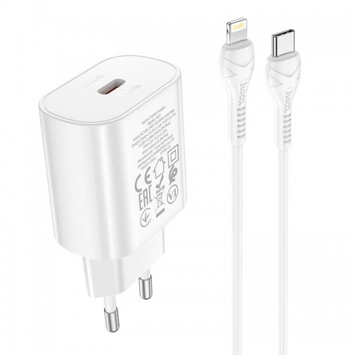 Адаптер мережевий Hoco Type-C to Lightning Cable Jetta charger set N22 |Type-C, 25W/3A, PD| white