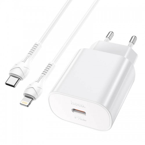 Адаптер мережевий Hoco Type-C to Lightning Cable Jetta charger set N22 |Type-C, 25W/3A, PD| white
