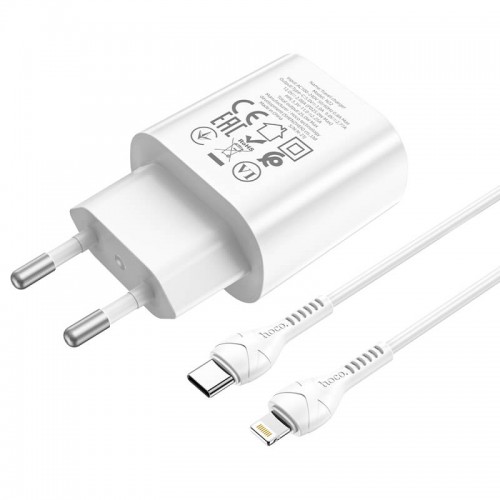 Адаптер мережевий Hoco Type-C to Lightning Cable Jetta charger set N22 |Type-C, 25W/3A, PD| white