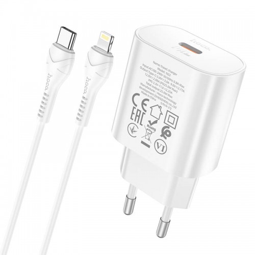 Адаптер мережевий Hoco Type-C to Lightning Cable Jetta charger set N22 |Type-C, 25W/3A, PD| white