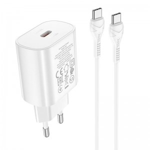 Адаптер мережевий HOCO Type-C to Type-C Cable Jetta charger set N22 |Type-C, 25W/3A, PD| white