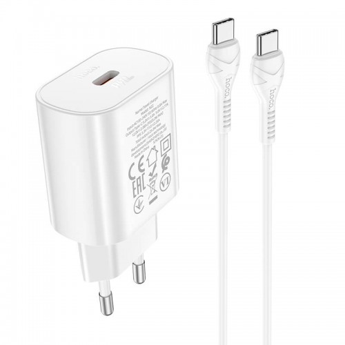 Адаптер мережевий HOCO Type-C to Type-C Cable Jetta charger set N22 |Type-C, 25W/3A, PD| white