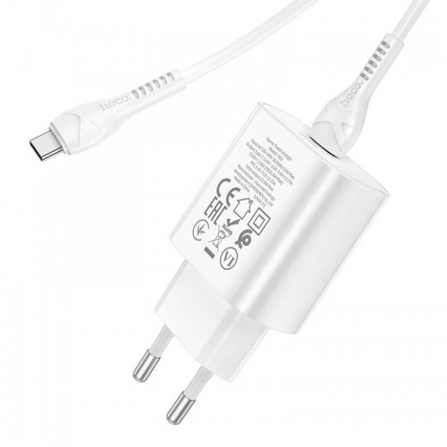 Адаптер мережевий HOCO Type-C to Type-C Cable Jetta charger set N22 |Type-C, 25W/3A, PD| white