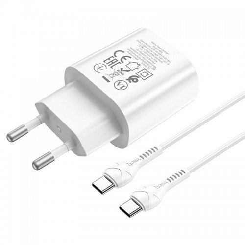 Адаптер мережевий HOCO Type-C to Type-C Cable Jetta charger set N22 |Type-C, 25W/3A, PD| white