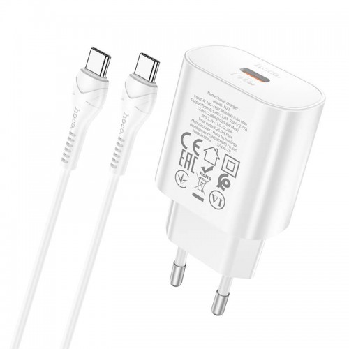 Адаптер мережевий HOCO Type-C to Type-C Cable Jetta charger set N22 |Type-C, 25W/3A, PD| white