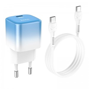 Адаптер мережевий HOCO Type-C to Type-C cable single port charge set C101A |Type-C, PD, 3A/20W| blue