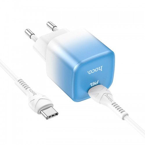 Адаптер мережевий HOCO Type-C to Type-C cable single port charge set C101A |Type-C, PD, 3A/20W| blue