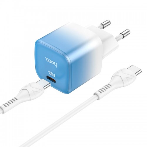 Адаптер мережевий HOCO Type-C to Type-C cable single port charge set C101A |Type-C, PD, 3A/20W| blue