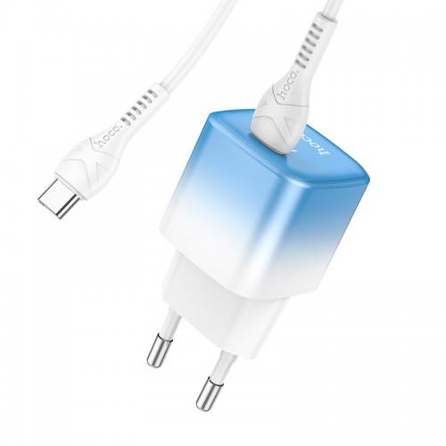 Адаптер мережевий HOCO Type-C to Type-C cable single port charge set C101A |Type-C, PD, 3A/20W| blue