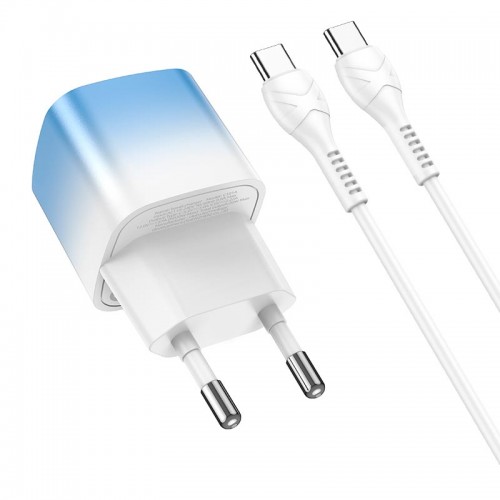 Адаптер мережевий HOCO Type-C to Type-C cable single port charge set C101A |Type-C, PD, 3A/20W| blue