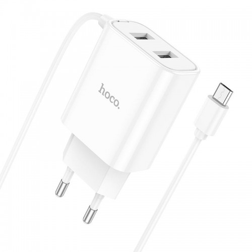 Адаптер мережевий Hoco Micro USB Cable Courser dual-port charger C103A |2USB, 2.1A| white