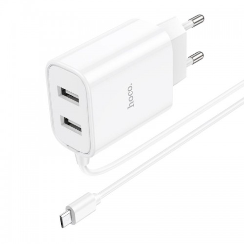 Адаптер мережевий Hoco Micro USB Cable Courser dual-port charger C103A |2USB, 2.1A| white