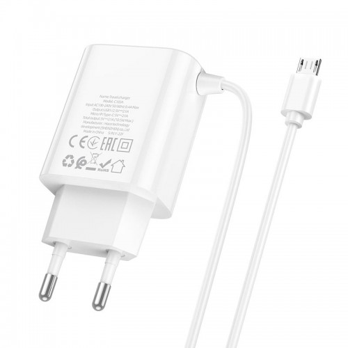 Адаптер мережевий Hoco Micro USB Cable Courser dual-port charger C103A |2USB, 2.1A| white