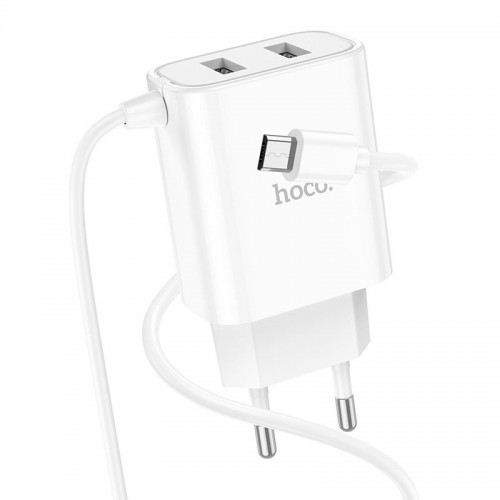 Адаптер мережевий Hoco Micro USB Cable Courser dual-port charger C103A |2USB, 2.1A| white