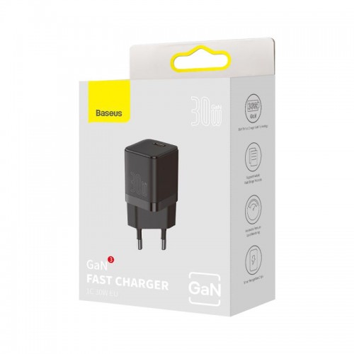 Адаптер мережевий Baseus GAN3 Fast Charger 1C |Type-C, 30W/3A, PD/QC| (CCGN010101) black
