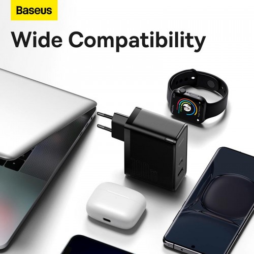 Адаптер мережевий Baseus Type-C to Typc-C cable Gan5 Pro Fast Charger |1USB/1Type-C, PD/QC, 100W/3A| (CCGP090202) black
