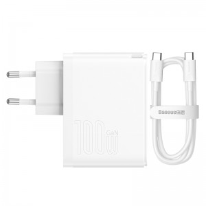 Адаптер мережевий Baseus Type-C to Typc-C cable Gan5 Pro Fast Charger |1USB/1Type-C, PD/QC, 100W/3A| (CCGP090202) white
