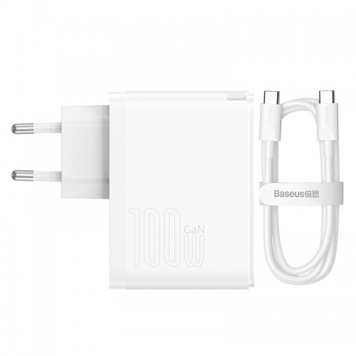 Адаптер мережевий Baseus Type-C to Typc-C cable Gan5 Pro Fast Charger |1USB/1Type-C, PD/QC, 100W/3A| (CCGP090202) white
