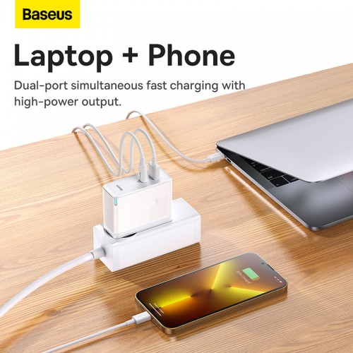 Адаптер мережевий Baseus Type-C to Typc-C cable Gan5 Pro Fast Charger |1USB/1Type-C, PD/QC, 100W/3A| (CCGP090202) white