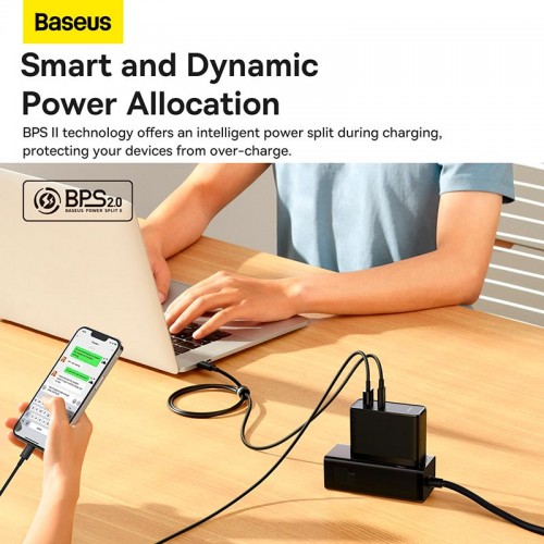 Адаптер мережевий Baseus Type-C to Typc-C cable Gan5 Pro Fast Charger |1USB/1Type-C, PD/QC, 100W/3A| (CCGP090202) white