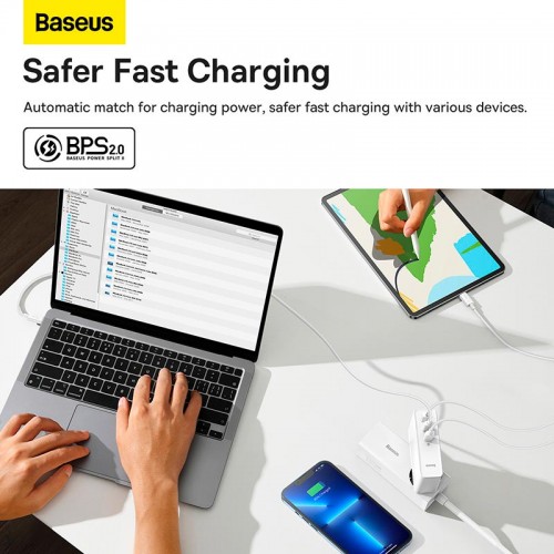 Адаптер мережевий Baseus Type-C to Typc-C cable Gan5 Pro Fast Charger |1USB/2Type-C, PD/QC, 140W/5A| (CCGP100202) white