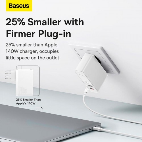 Адаптер мережевий Baseus Type-C to Typc-C cable Gan5 Pro Fast Charger |1USB/2Type-C, PD/QC, 140W/5A| (CCGP100202) white