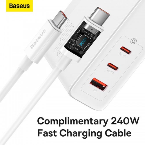 Адаптер мережевий Baseus Type-C to Typc-C cable Gan5 Pro Fast Charger |1USB/2Type-C, PD/QC, 140W/5A| (CCGP100202) white