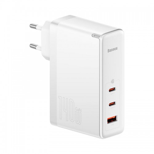 Адаптер мережевий Baseus Type-C to Typc-C cable Gan5 Pro Fast Charger |1USB/2Type-C, PD/QC, 140W/5A| (CCGP100202) white