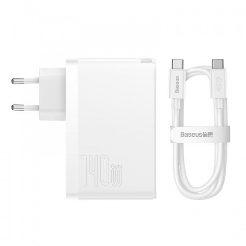 Адаптер мережевий Baseus Type-C to Typc-C cable Gan5 Pro Fast Charger |1USB/2Type-C, PD/QC, 140W/5A| (CCGP100202) white