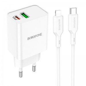 Адаптер сетевой BOROFONE Type-C to Lightning Cable Resource charger BA69A |1USB/1Type-C, 20W/3A, PD/QC|