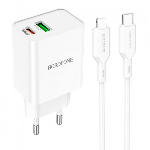 Адаптер сетевой BOROFONE Type-C to Lightning Cable Resource charger BA69A |1USB/1Type-C, 20W/3A, PD/QC|