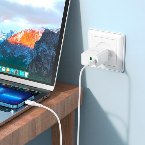 Адаптер сетевой BOROFONE Type-C to Lightning Cable Resource charger BA69A |1USB/1Type-C, 20W/3A, PD/QC|