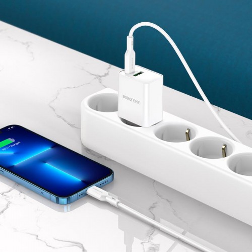 Адаптер сетевой BOROFONE Type-C to Lightning Cable Resource charger BA69A |1USB/1Type-C, 20W/3A, PD/QC|